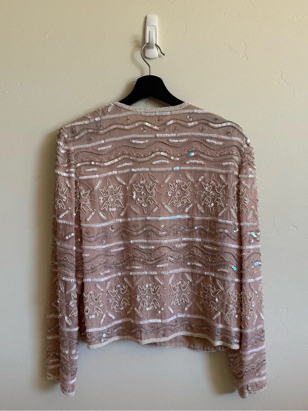 Papell Boutique Evening Beaded Sequin Blush Silk Jacket Size 10 Vintage